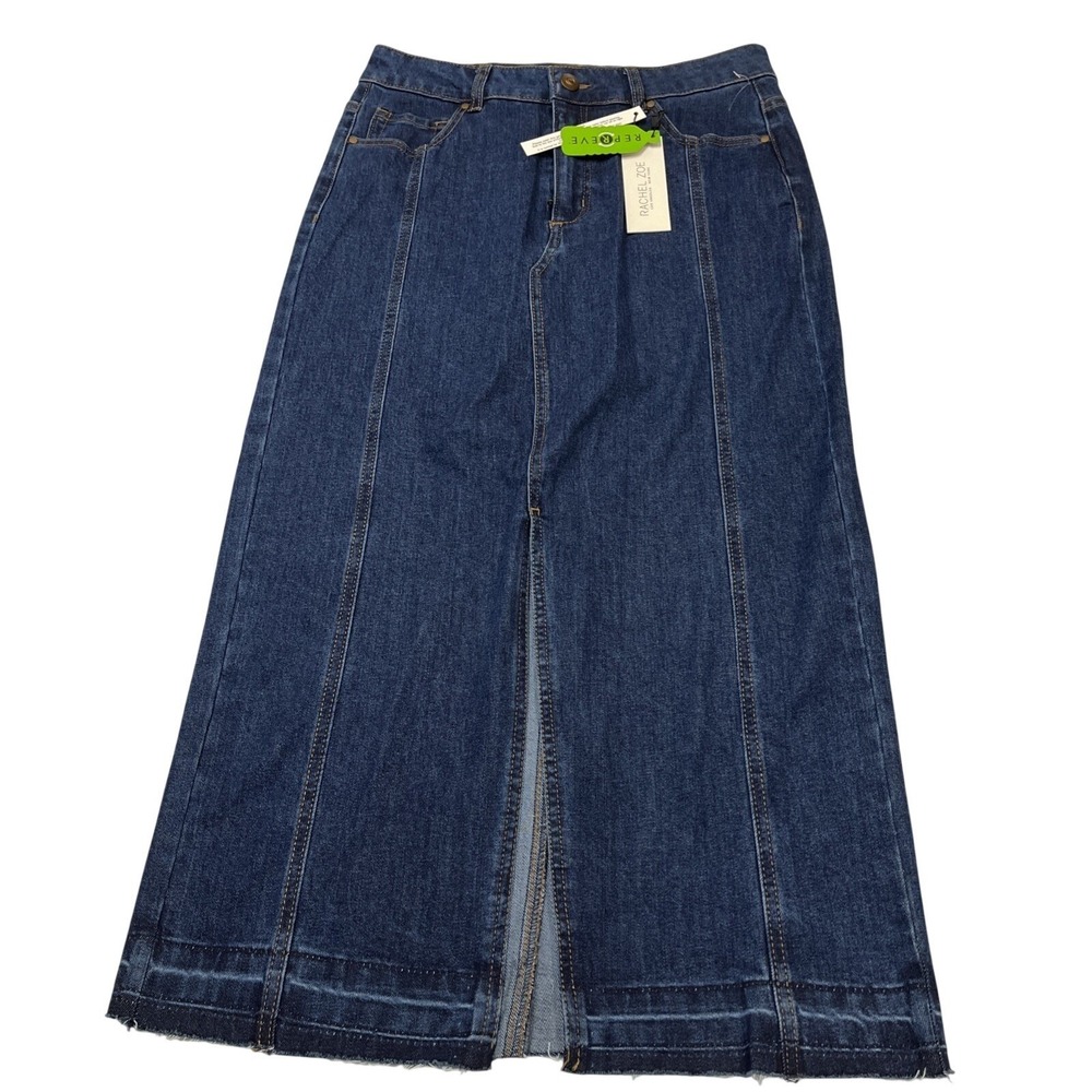 Rachel Zoe Skirt High Rise Denim Maxi Dark‎ Wash Womens 6 Front Slit Western